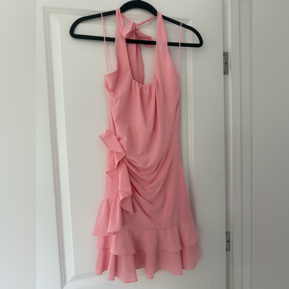 LoveShackFancy Pink Ruffled Halter Dress